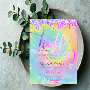 Glitter Drips Tie Dye 30th Birthday Party Invitation