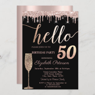 Glitter Drips,Wine Glass 50th Birthday Party Invitation