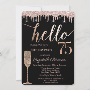 Glitter Drips,Wine Glass 75th Birthday Party  Invitation