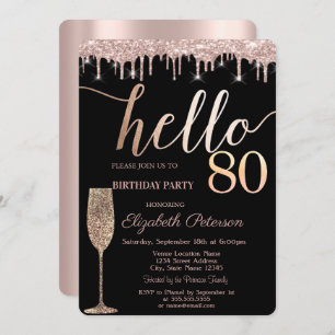 Glitter Drips,Wine Glass 80th Birthday Party  Invitation
