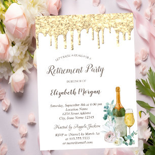 Glitter Drops,Glass, Floral Retirement Invitation