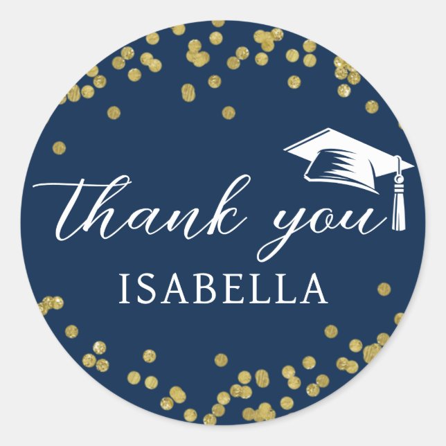 Glitter Dust Confetti Graduation Thank You Classic Round Sticker (Front)