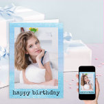 Glitter Dust Sparkle Blue Photo Birthday Card<br><div class="desc">Girly birthday photo card for your daughter, female relative or friend. The photo template is set up for you to add one of your favorite photos and you can also edit the poem inside. The design has a pretty aqua blue ombre wood and glitter dust sparkle effect and trendy typewriter...</div>