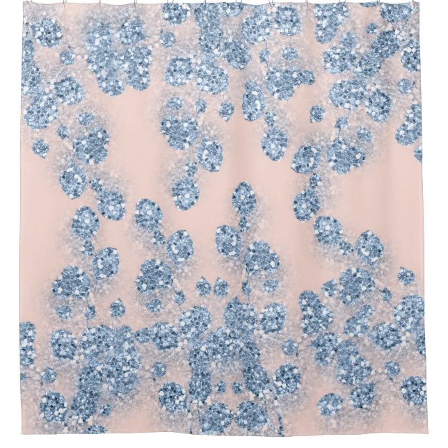 Glitter Dusty Blue Floral GIRLY Elegant Rose Shower Curtain (Front)