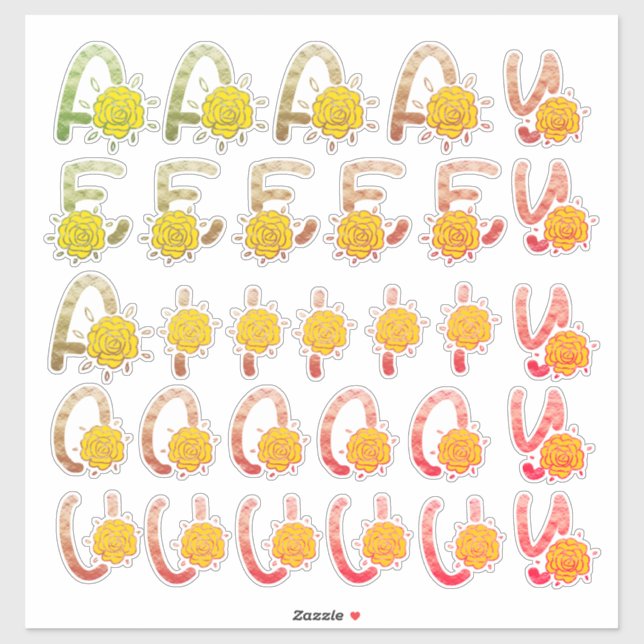 Glitter Earthy Floral Monogram Vowels A E I O U Y (Sheet)