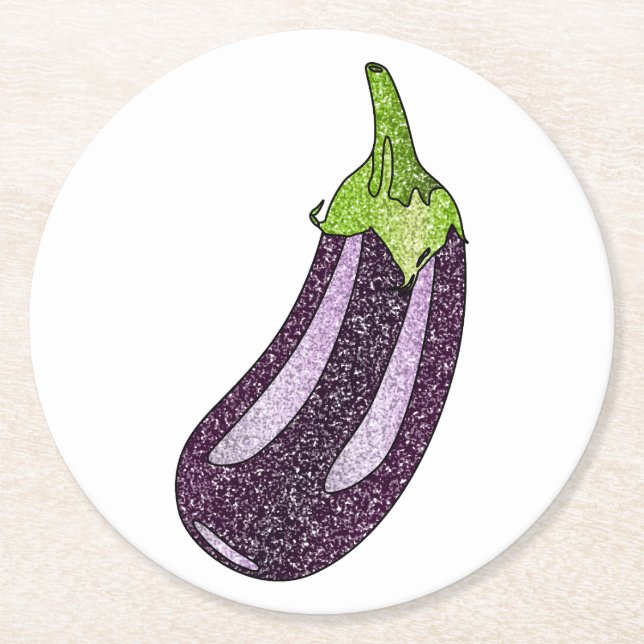 Glitter Eggplant Round Paper Coaster (Front)