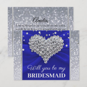 Glitter Elegant Blue Will You Be My Bridesmaid Postcard