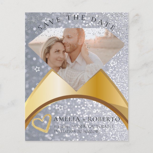 Glitter Elegant Ring Save The Date Photo Card (Front)
