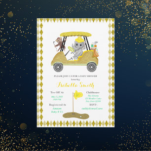 Glitter Elephant & Monkey Golf Baby Shower Invitation