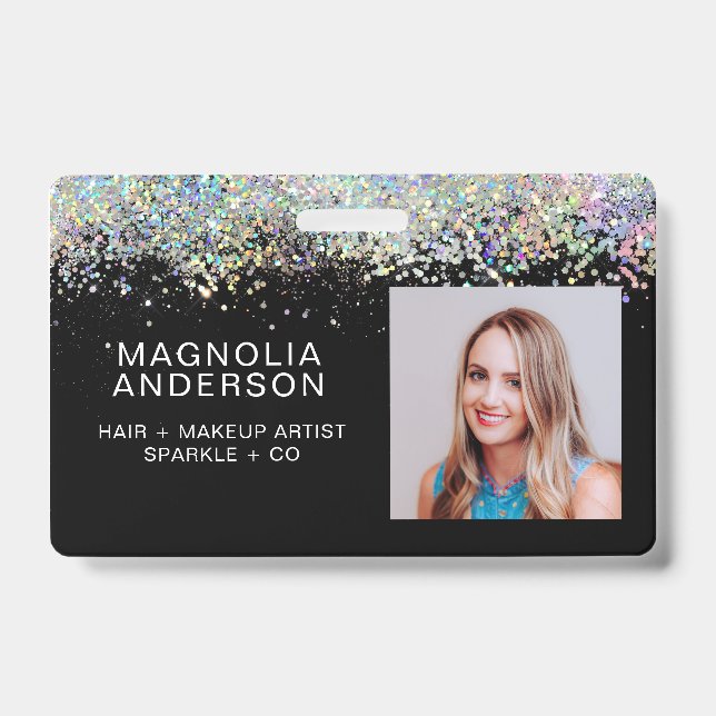 Glitter Employee Photo Name Barcode ID Badge (Front)