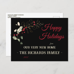 Glitter Eucalyptus & Holly Berry New Home Holiday Postcard