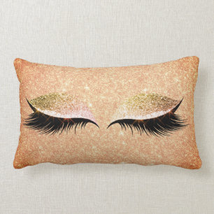 Glitter Eye Lashes Makeup Gold Make Up Peach Pink Lumbar Cushion