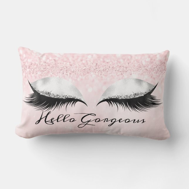 Glitter Eyes Makeup Lashes Pink Pastel Gorgeous Lumbar Cushion (Front)