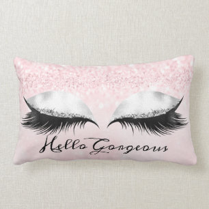 Glitter Eyes Makeup Lashes Pink Pastel Gorgeous Lumbar Cushion