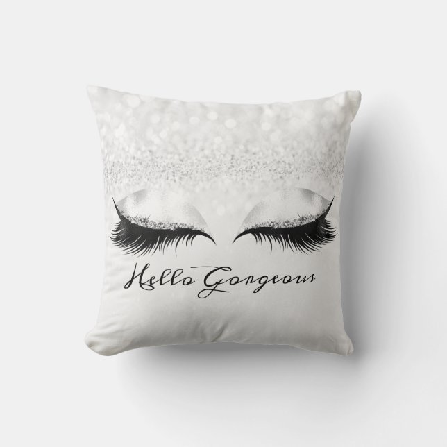 Glitter Eyes Makeup Lashes Silver Grey Gorgeous Cushion (Front)