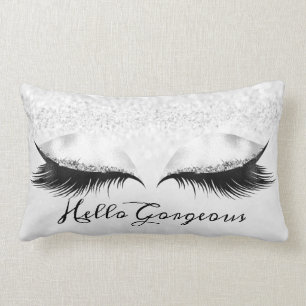 Glitter Eyes Makeup Lashes Silver Grey Gorgeous Lumbar Cushion