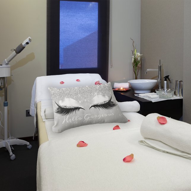 Glitter Eyes Makeup Lashes Silver Hello Gorgeous Lumbar Cushion (Glitter Eyes Makeup Lashes Silver Hello Gorgeous Lumbar Pillow)