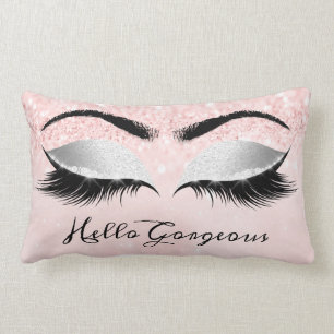 Glitter Eyes Makeup Lashes Silver Pink Gorgeous Lumbar Cushion