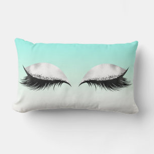 Glitter Eyes Makeup Lashes Turquoise Pastel Ombre Lumbar Cushion