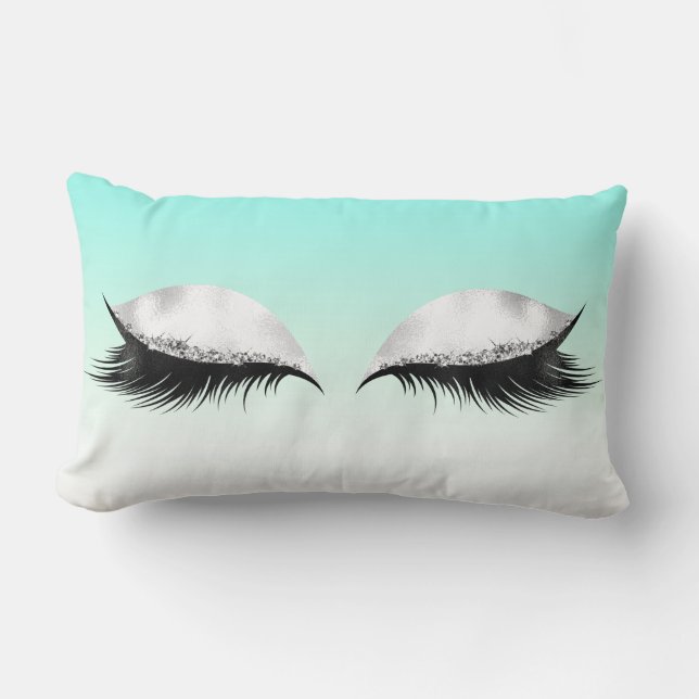 Glitter Eyes Makeup Lashes Turquoise Pastel Ombre Lumbar Cushion (Front)