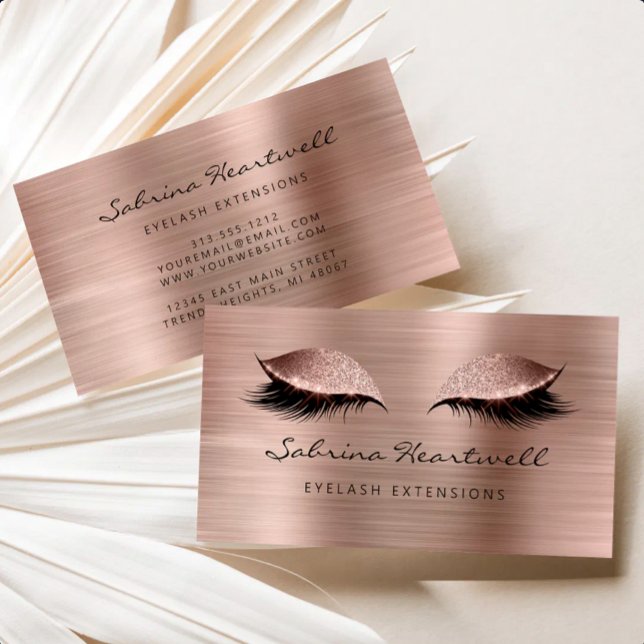 Glitter Eyes Rose Gold Metallic Lash Extension Business Card (Creator Uploaded)
