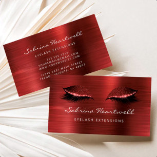 Glitter Eyes Ruby Red Metallic Lash Extension Business Card