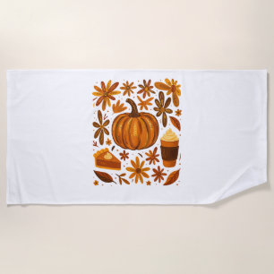 Glitter Fall Floral Pumpkin Thankgiving Beach Towel