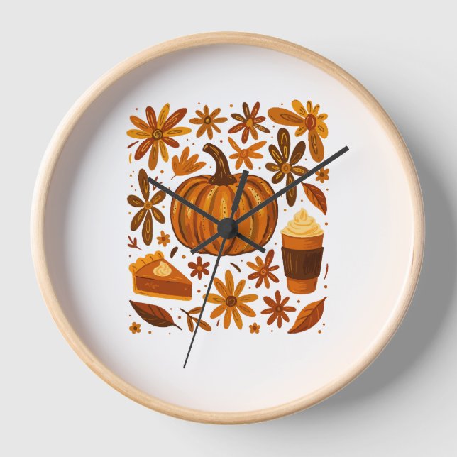 Glitter Fall Floral Pumpkin Thankgiving Clock (Front)