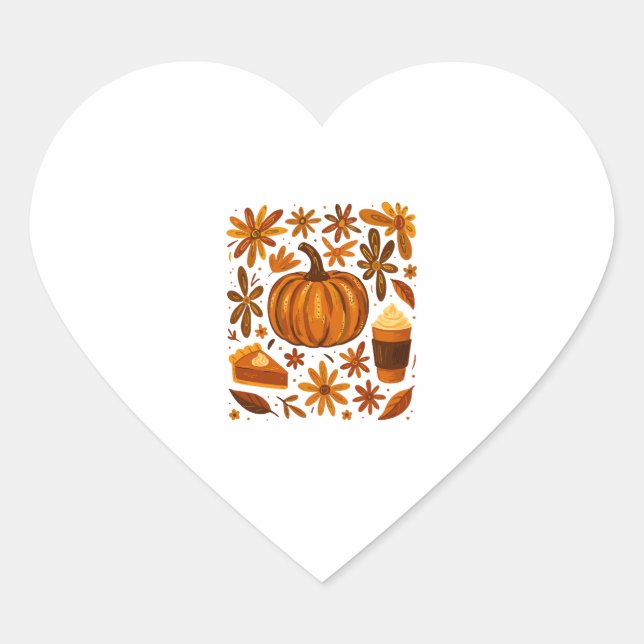 Glitter Fall Floral Pumpkin Thankgiving Heart Sticker (Front)