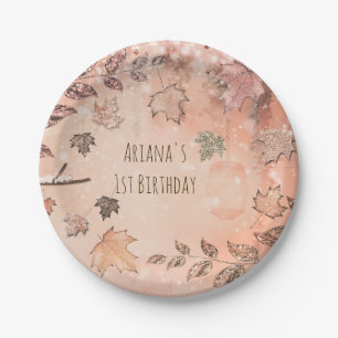 Glitter Fall Leaves Winter Golden Autumn Party Paper Plate