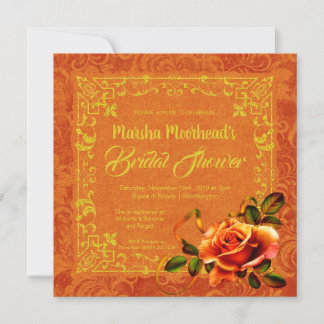 Glitter & Fall Rose Golden Brown Bridal Shower Invitation