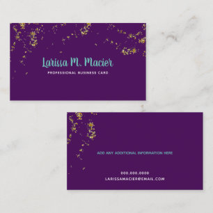 glitter . faux gold dots + handwritten name purple business card