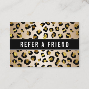 Glitter faux gold luxe leopard Referral Customer Business Card