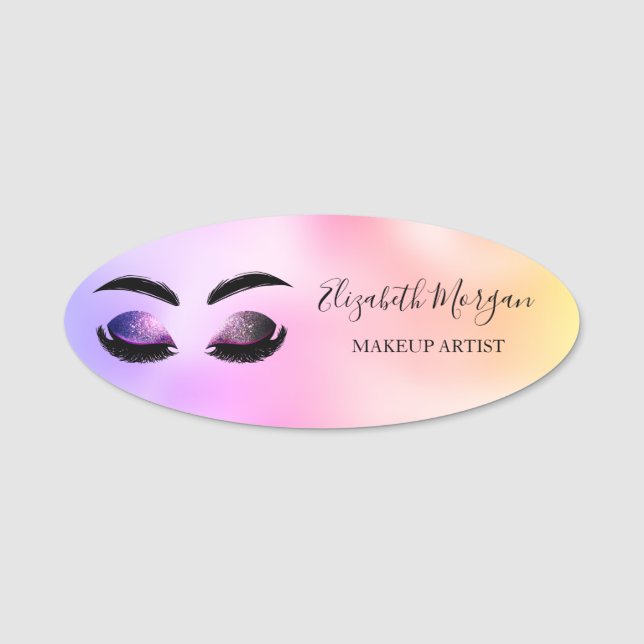 Glitter Faux Lashes,Holographic Iridescent Name Tag (Front)