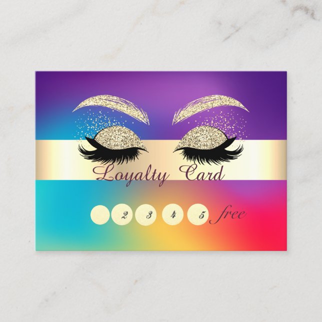 Glitter Faux Lashes Ombre Holographic Loyalty Card (Front)