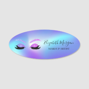 Glitter Faux Lashes Ombre Holographic Name Tag