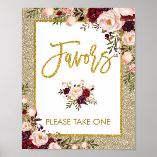 Glitter Favours Sign Floral Wedding Bridal Decor