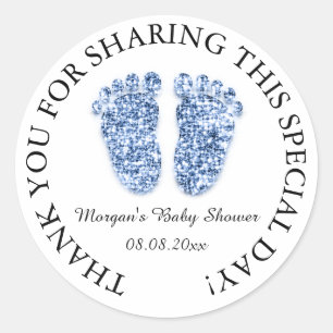 Glitter Feet Baby Shower Favour Thank Blue Boy Classic Round Sticker