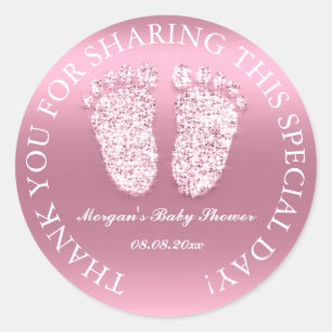 Glitter Feet Baby Shower Favour Thank Pink Girl Classic Round Sticker