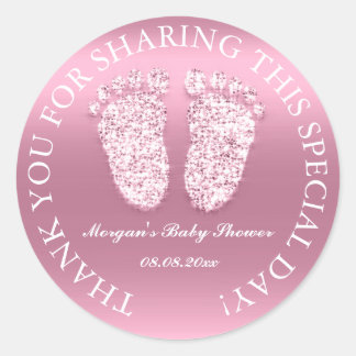 Glitter Feet Baby Shower Favour Thank Pink Girl Classic Round Sticker