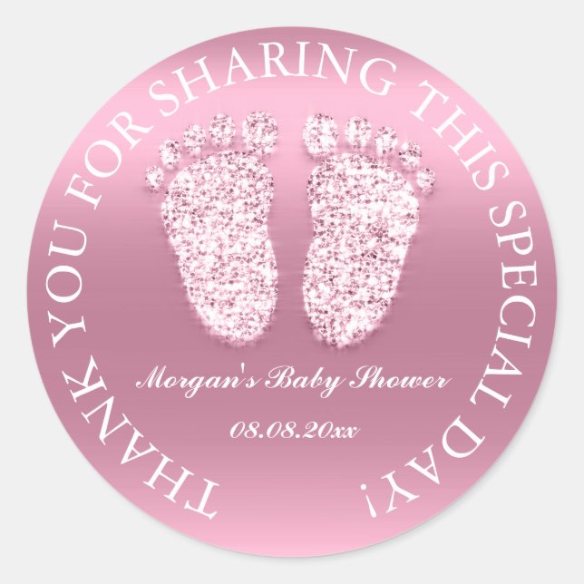 Glitter Feet Baby Shower Favour Thank Pink Girl Classic Round Sticker (Front)
