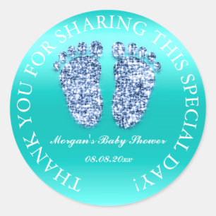 Glitter Feet Baby Shower Favour Thank You Blue Min Classic Round Sticker