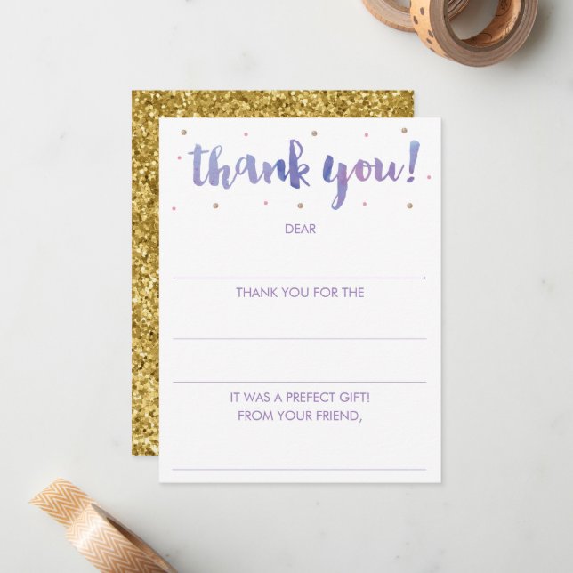 Glitter Fill In The Blank Purple Thank You Card (Front/Back In Situ)