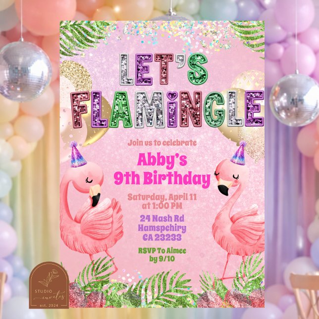 Glitter Flamingle Sequin Girl Birthday  Invitation (Creator Uploaded)