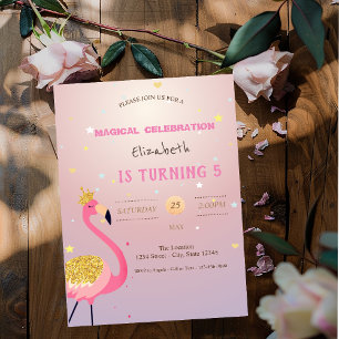 Glitter Flamingo, Pink Birthday Invitation