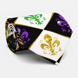 Glitter Fleur de Lis Diamond Mardi Gras 2 colour Tie