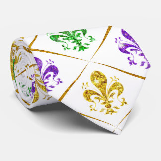 Glitter Fleur de Lis Diamond Mardi Gras White Tie
