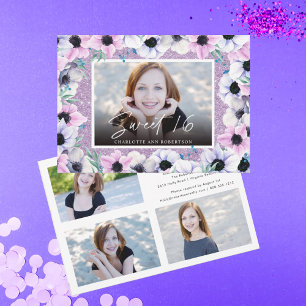 Glitter Floral Photos Sweet 16 Birthday Party