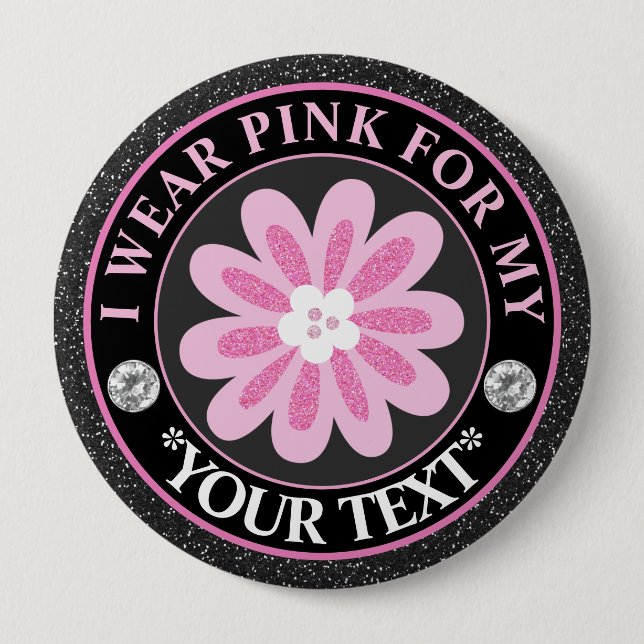 Glitter Flower Breast Cancer Awareness Design 10 Cm Round Badge (Front)