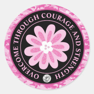 Glitter Flower Camouflage Breast Cancer Awareness Classic Round Sticker